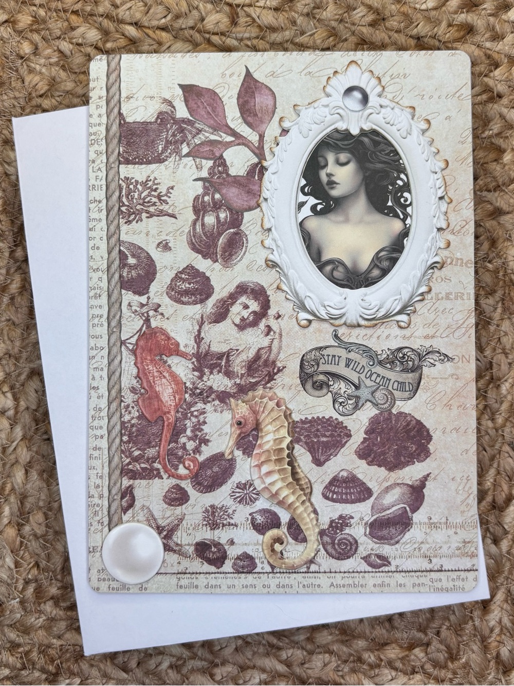 Handmade Mermaid and Seahorse Greeting Card